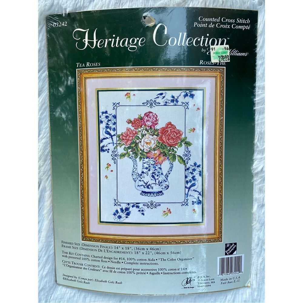 NWT Heritage Collection By Elsa Williams Tea Roses Counted Cross Stitch Kit